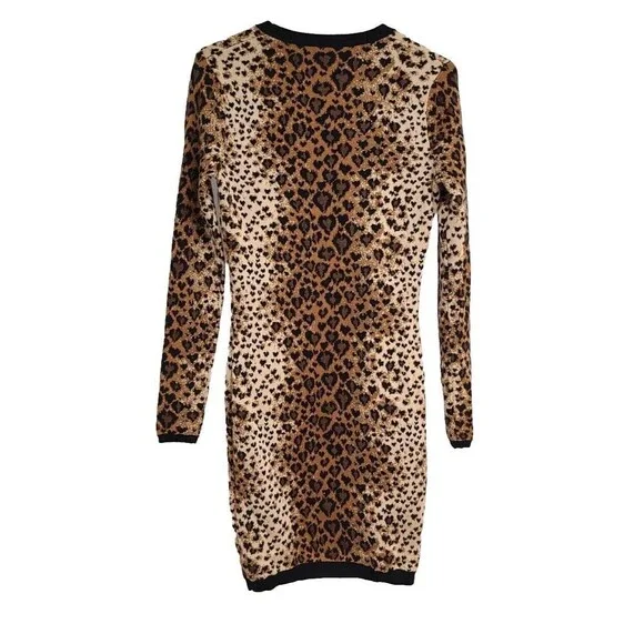 RED VALENTINO Leopard Print Long Sleeve Sweater Dress Women's M Wool Silk Blend - Picture 7 of 13